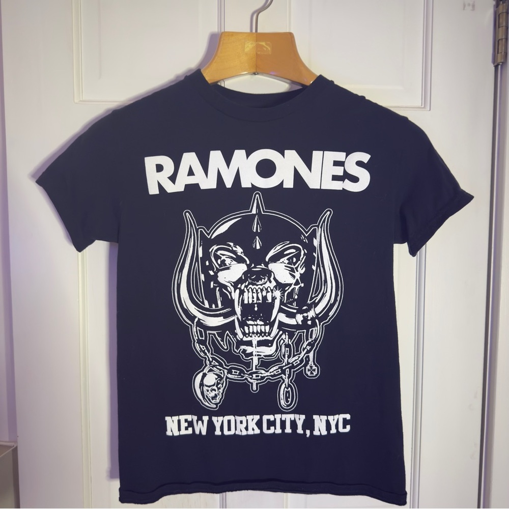 Vintage Ramones Motorhead NYC Punk Rock Graphic Band Tour T-Shirt Faded Black S